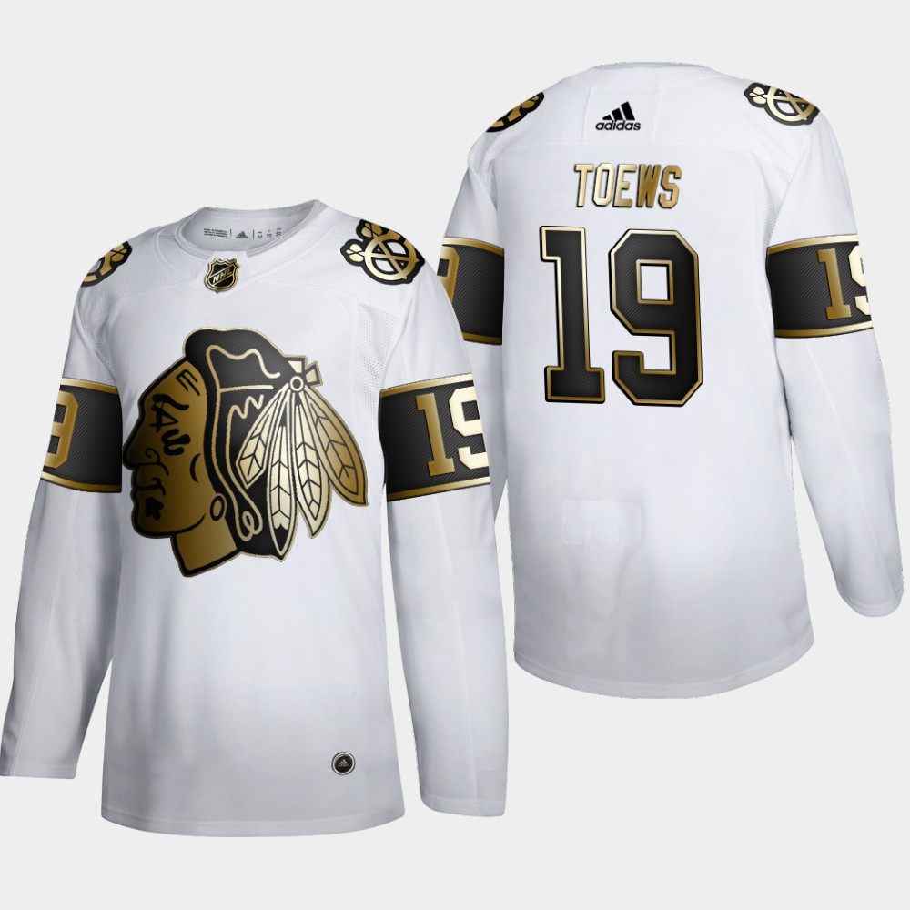Cheap Chicago Blackhawks 19 Jonathan Toews Men Adidas White Golden Edition Limited Stitched NHL Jersey